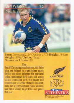 1995 Card Crazy Authentics Rugby Union NPC Superstars #72 Jeff Wilson Back